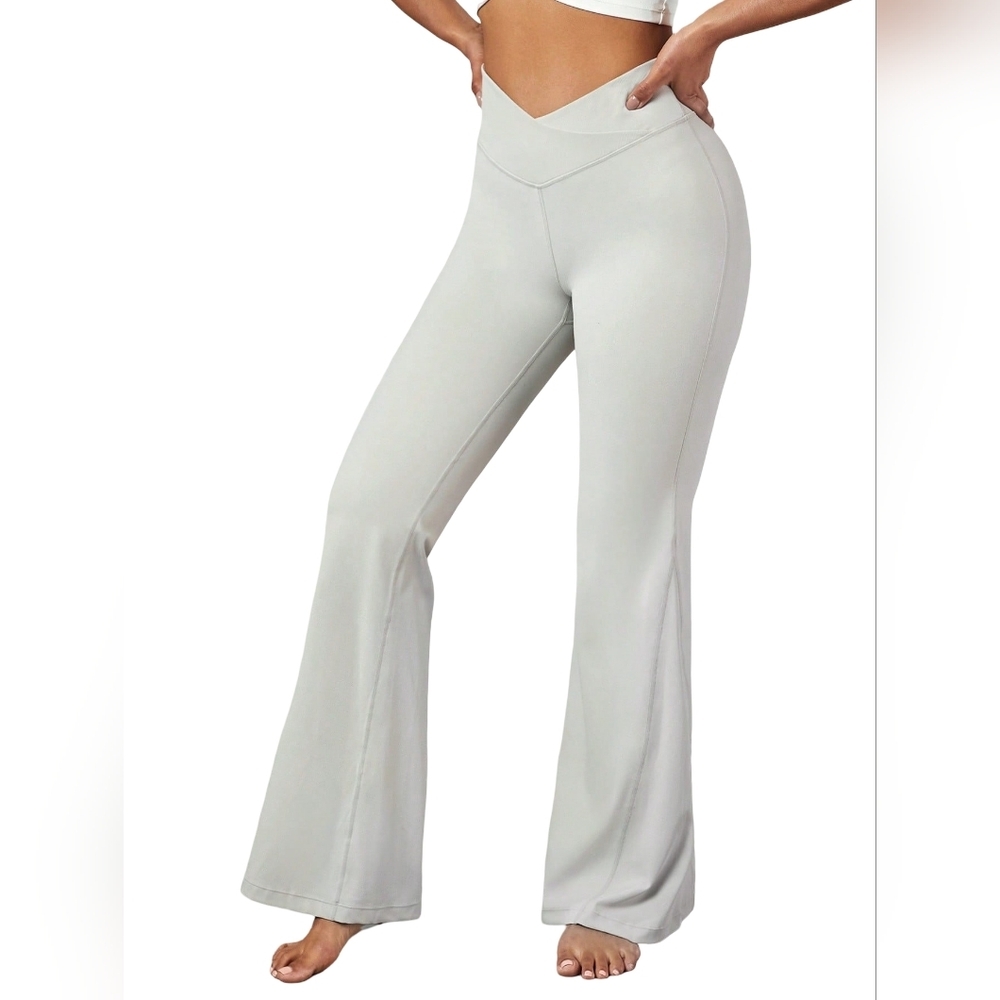 V-Waist Light Gray Boot Cut Yoga Pants